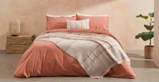 An Image of Sena Organic Cotton Stonewashed Duvet Cover + 2 Pillowcases, Double, Burnt Coral Uk