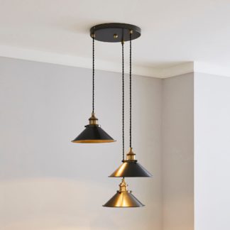 An Image of Logan 3 Light Grey Industrial Cluster Ceiling Fitting Brass and Black