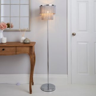 An Image of Jaz Fringe Grey Floor Lamp Grey