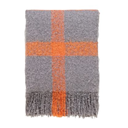 An Image of Helena Springfield Dahl Tolka Grey and Orange Woven Throw Light Grey