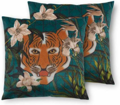 An Image of Beatrice Set of 2 Velvet Printed Cushions, 45 x 45cm, Tiger Multi