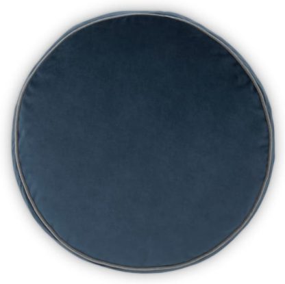 An Image of Julius Round Velvet Cushion, 45cm diam, Ink Blue