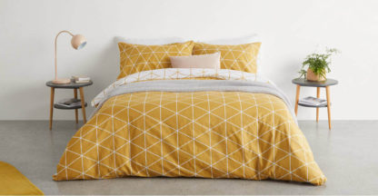 An Image of Karta Cotton Duvet Cover + 2 Pillowcases King, Mustard Yellow UK