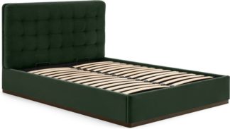 An Image of Lavelle King Size Ottoman Bed, Laurel Green Velvet & Walnut Stain Plinth