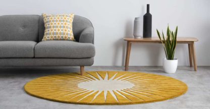 An Image of Vaserely Round Wool Rug, Large 200cm, Mustard