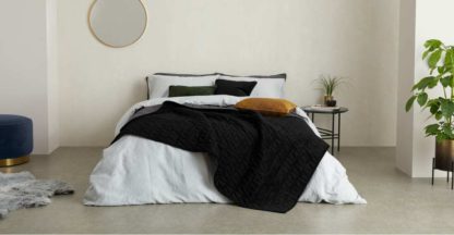 An Image of Julius Quilted Velvet Bedspread, 225 x 220cm, Black