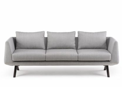 An Image of De La Espada Matthew Hilton Hepburn Sofa Black Oiled Walnut Grey Canvas 124