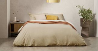 An Image of Solar Reversible Cotton Duvet Cover + 2 Pillowcases, Double, Light Ash/Ivory UK