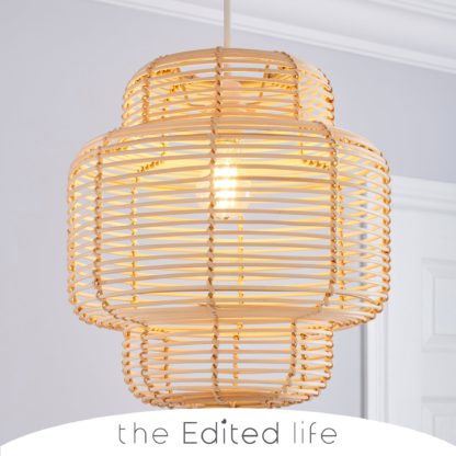 An Image of Wicker Tiered Easy Fit Pendant Natural White
