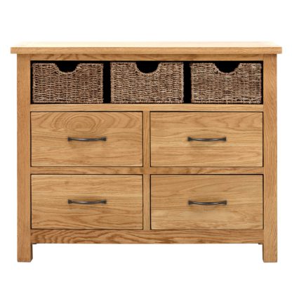 An Image of Sidmouth Oak Sideboard With Baskets Light Brown / Natural