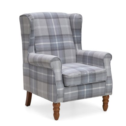 An Image of Oswald Check Wingback Armchair - Grey Grey and White