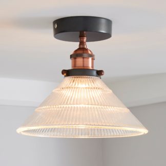 An Image of Logan 1 Light Pendant Glass Industrial Semi-Flush Ceiling Fitting Black and Clear