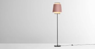 An Image of Haroon Floor Lamp, Peacock Pink Velvet and Raffia