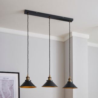 An Image of Logan 3 Light Black Industrial Diner Ceiling Fitting Brass Nickel