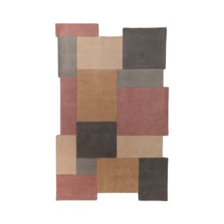 An Image of Collage Wool Rug Pink, Grey and Brown