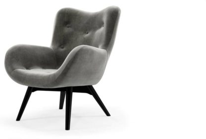 An Image of Doris Accent Armchair, Steel Grey Velvet with Black Wood Leg