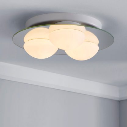 An Image of Harlow 3 Light Frosted Bathroom Flush Ceiling Fitting White