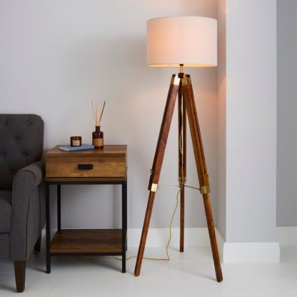 An Image of Trio Tripod Natural Floor Lamp Natural Brown