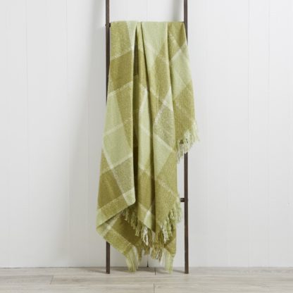 An Image of Check Faux Mohair 130cm x 180cm Throw Green