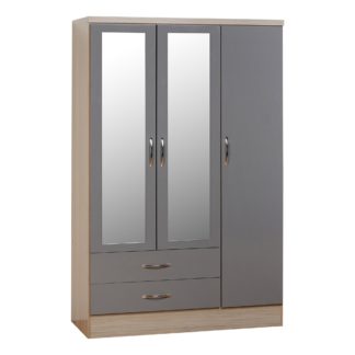 An Image of Nevada 3 Door 2 Drawer Grey Mirrored Wardrobe Grey