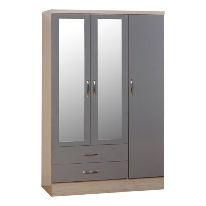 An Image of Nevada 3 Door 2 Drawer Grey Mirrored Wardrobe Grey