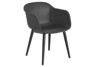 An Image of Muuto Fiber Armchair Wood Base Normal Shell Black/Black