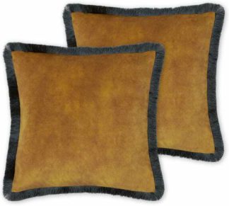 An Image of Kili Set of 2 Fringed Velvet Cushions, 45 x 45cm, Gold & Dark Teal