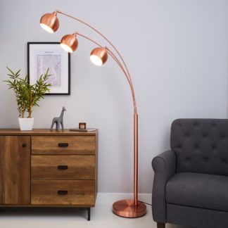 An Image of Herm 3 Arm Arc Copper Floor Lamp Pink