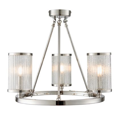 An Image of Endon Easton Ribbed Glass Semi Flush Ceiling Fitting Chrome Chrome