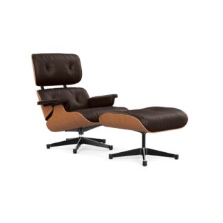 An Image of Vitra Tall Eames Lounge Chair & Ottoman in Cherry Wood & Chocolate Leather