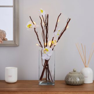 An Image of White Orchid Brown Mini Twig Lights White
