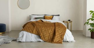 An Image of Sharmini Velvet Bedspread, 225 x 220cm, Dark Ochre