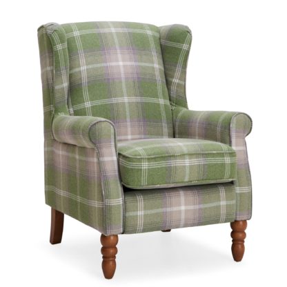 An Image of Oswald Check Wingback Armchair - Green Green, White and Purple
