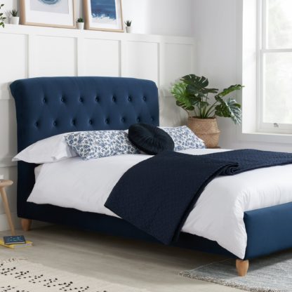 An Image of Brompton Fabric Bed Frame Blue