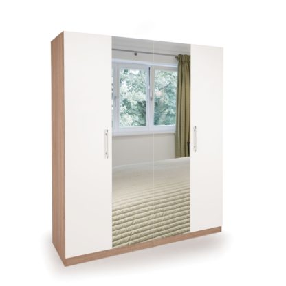 An Image of Hyde Mirrored Double Wardrobe White/Natural