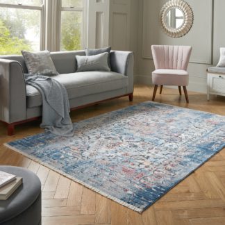 An Image of Soraya Traditional Rug Blue, Orange and White