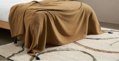 An Image of Eira Cotton Textured Bedspread, 150x200cm, Mushroom
