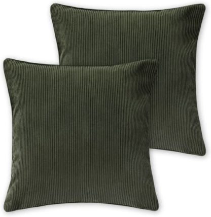 An Image of Selky Set of 2 Corduroy Cushions, 50 x 50cm, Sage Green
