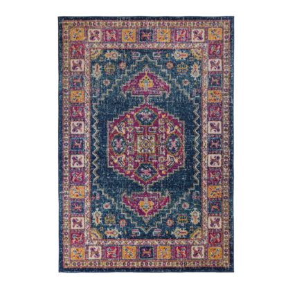 An Image of Urban Traditional Rug Pink, Blue and Yellow