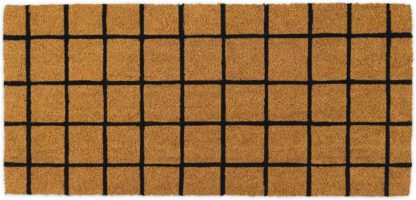 An Image of Roel Coir Doormat, Extra Long 50 x 110cm, Natural & Black Grid