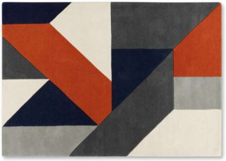 An Image of Holden Geometric Hand Tufted Wool Rug, Large 160 x 230cm, Burnt Orange & Charcoal Grey