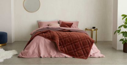 An Image of Sharmini Velvet Bedspread, 225 x 220cm, Dark Terracotta