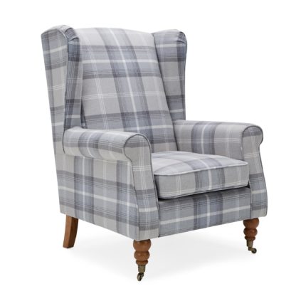 An Image of Oswald Grande Check Wingback Armchair - Grey Grey and White
