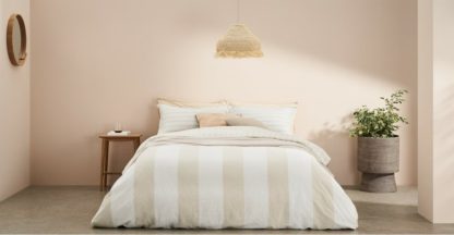 An Image of Kelsey Linen/Cotton Striped Duvet Cover + 2 Pillowcases, Double, Soft Taupe UK