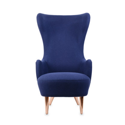 An Image of Tom Dixon Wingback Chair Dark Blue - Hallingdal 65/764 & Black Legs