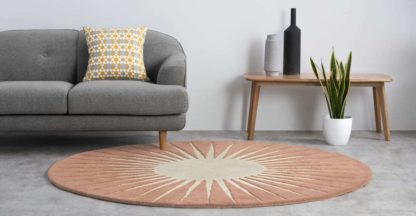 86ae99ced9feaaf8ac538925b9305f749a1ae53198342025bc6d5fe1bba8a67a.jpg An Image of Vaserely Round Wool Rug, Large 200cm, Pink
