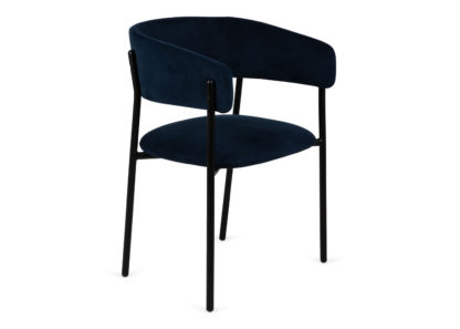 An Image of Heal's Neo Velvet Chair Indigo Blue Black Leg