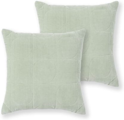 An Image of Keeble Set of 2 Velvet Cushions, 45 x 45cm, Sage Green