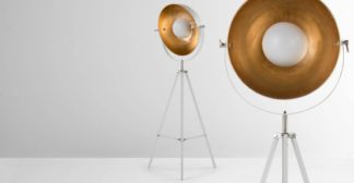 An Image of Chicago Tripod Floor Lamp, Muted Grey and Brass