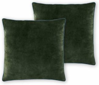 An Image of Castele Set of 2 Luxury Velvet Cushions, 50x50cm, Dark Green with Teal Piping